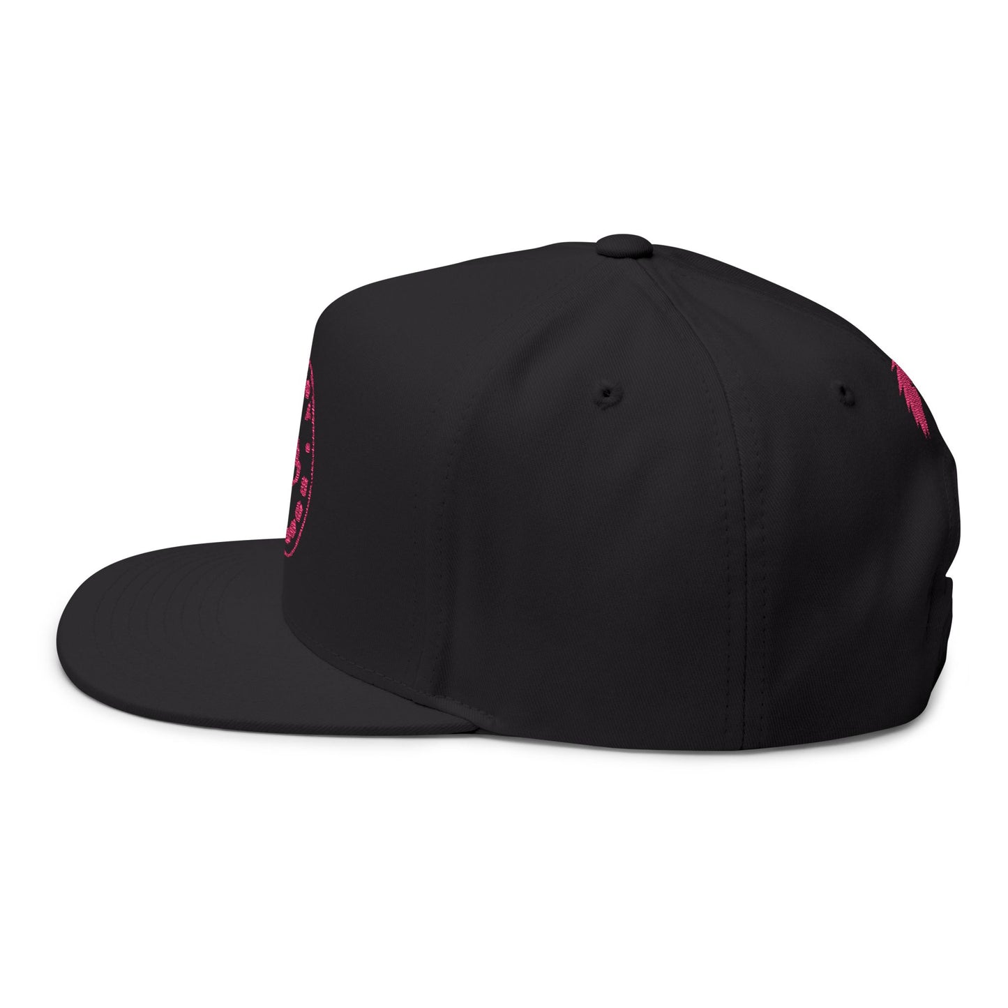 Embroidered Flat Bill Snapback Cap - Pink Logos Front and Back - Happy Hedgehogg