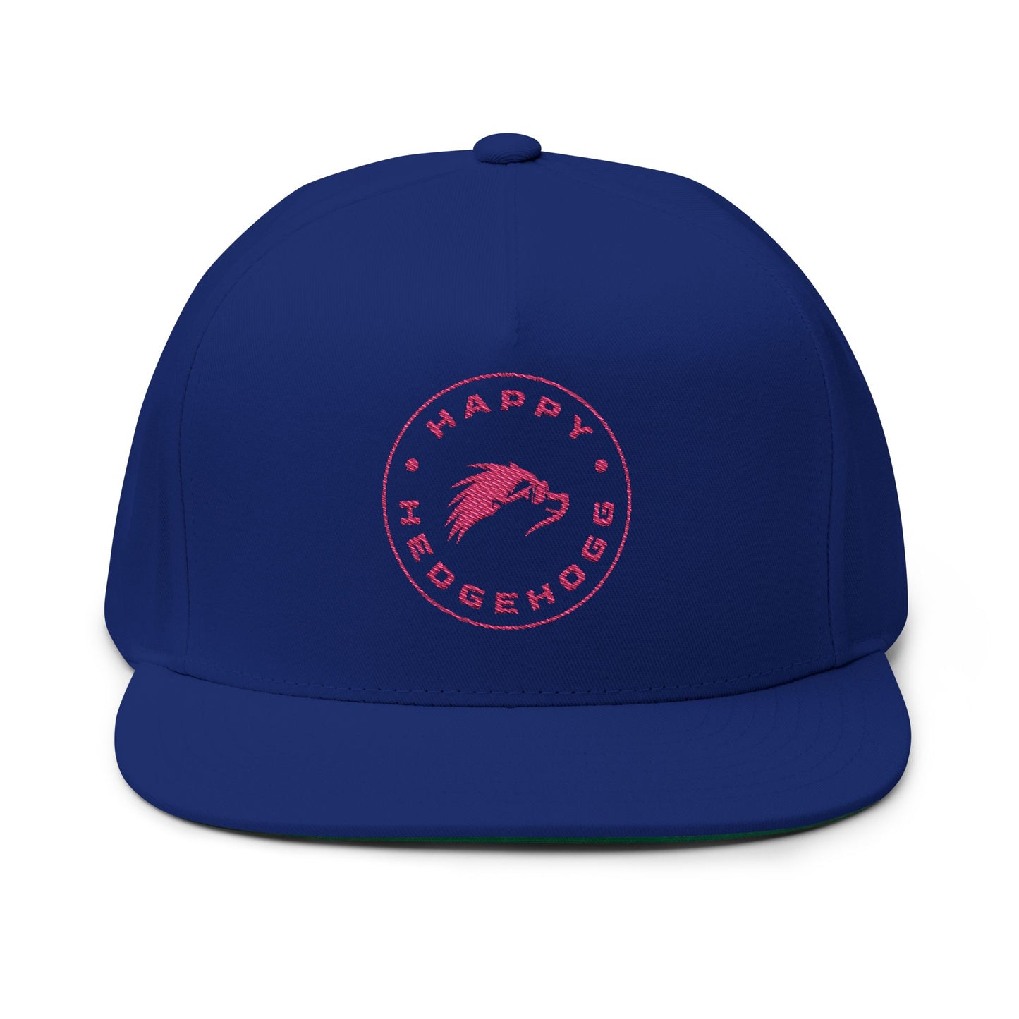 Embroidered Flat Bill Snapback Cap - Pink Logos Front and Back - Happy Hedgehogg