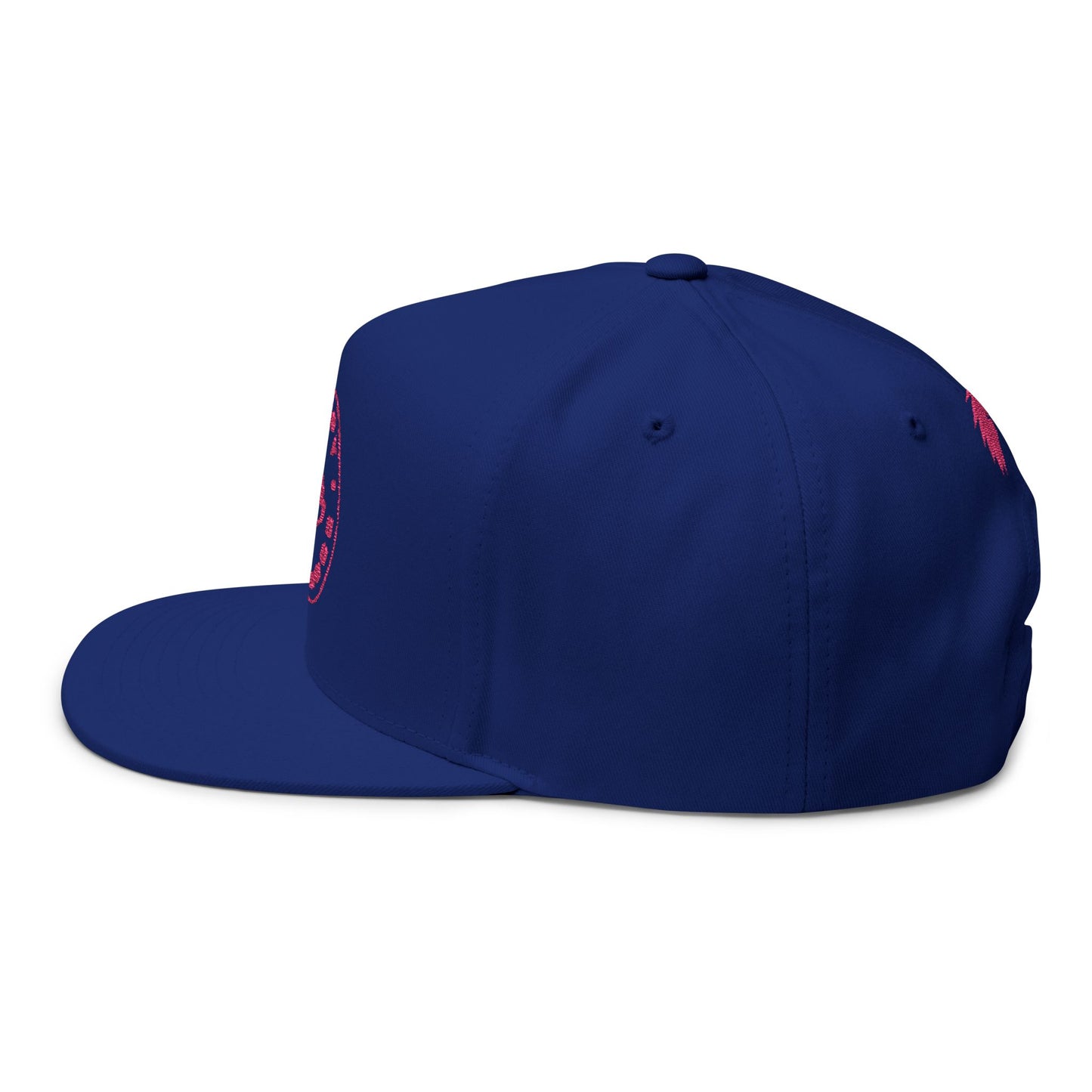 Embroidered Flat Bill Snapback Cap - Pink Logos Front and Back - Happy Hedgehogg