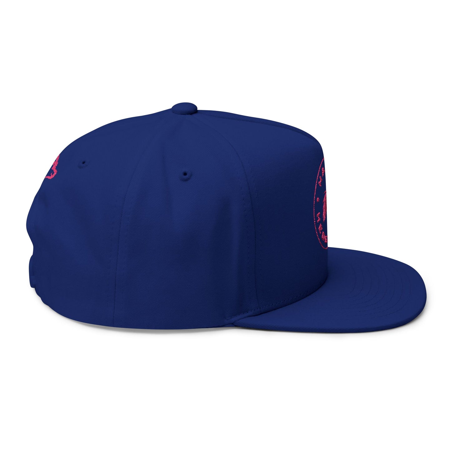Embroidered Flat Bill Snapback Cap - Pink Logos Front and Back - Happy Hedgehogg