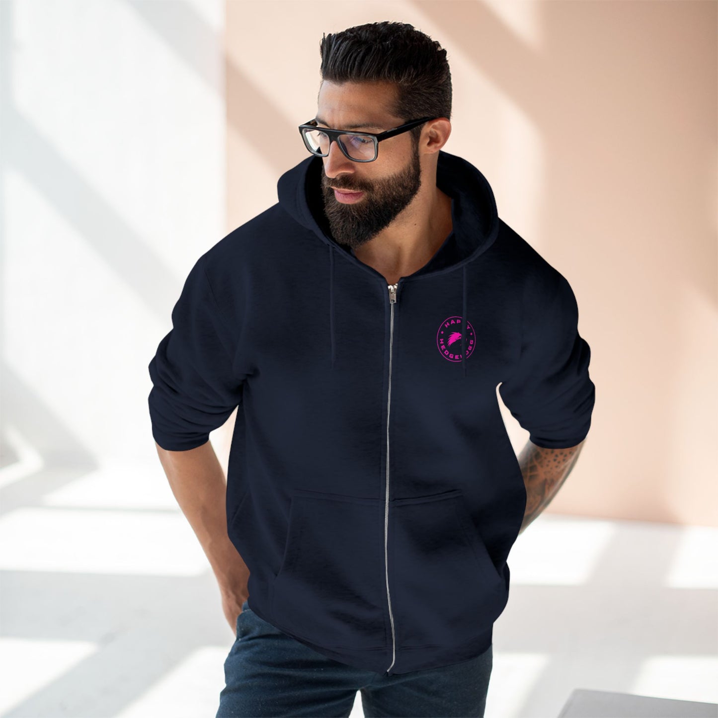 Happy Hedgehogg Adult Classic Pink Logo Zip-Up Hoodie