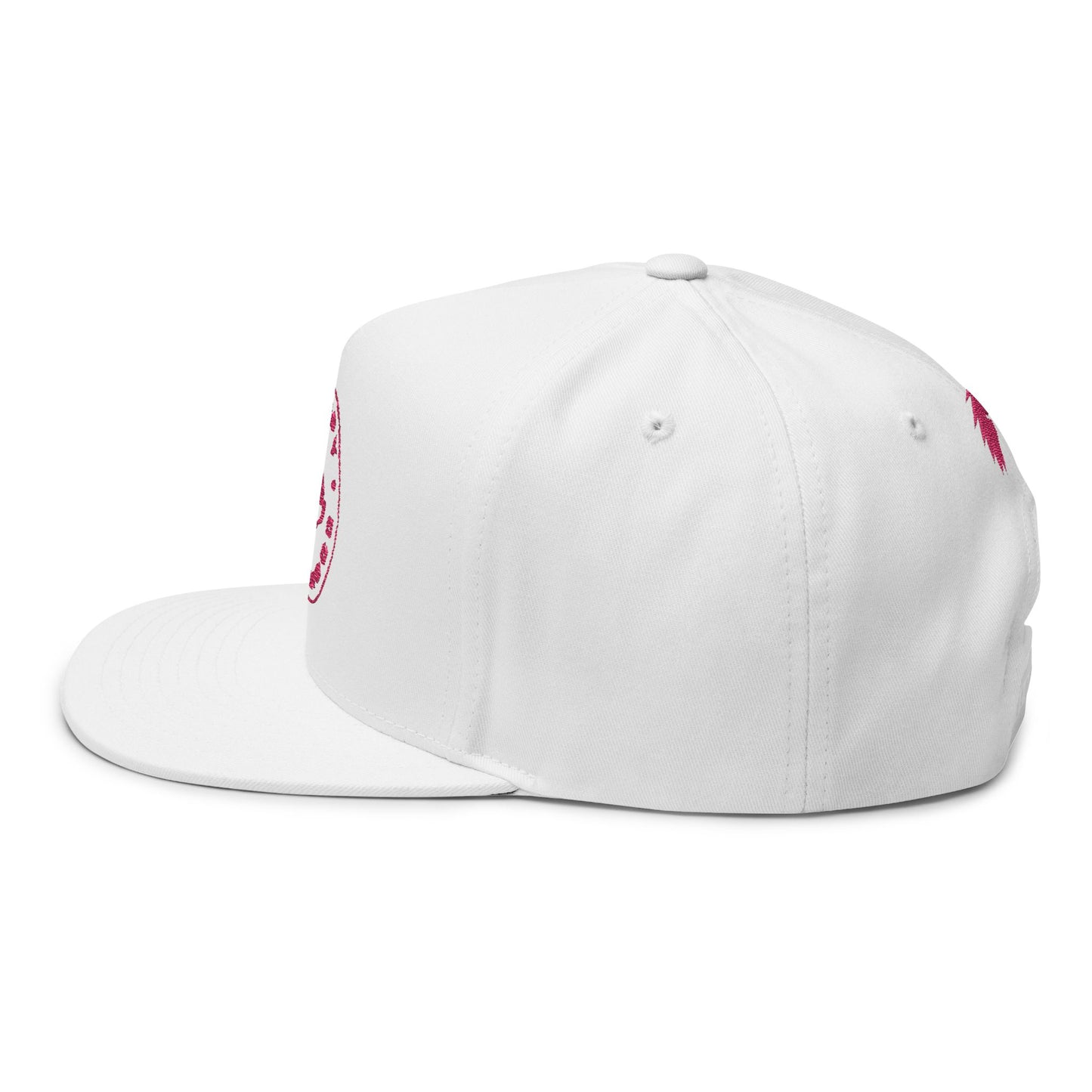 Embroidered Flat Bill Snapback Cap - Pink Logos Front and Back - Happy Hedgehogg