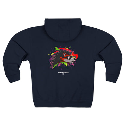 Happy Hedgehogg Graphic Zip-Up Hoodie – Classic Front Logo + Bold Graphic Back Design | Streetwear - Happy Hedgehogg