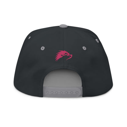 Embroidered Flat Bill Snapback Cap - Pink Logos Front and Back - Happy Hedgehogg