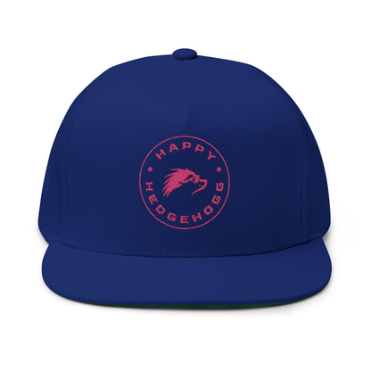 Embroidered Flat Bill Snapback Cap - Pink Logos Front and Back - Happy Hedgehogg