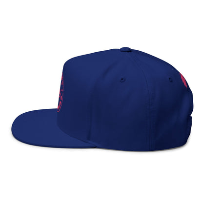 Embroidered Flat Bill Snapback Cap - Pink Logos Front and Back - Happy Hedgehogg