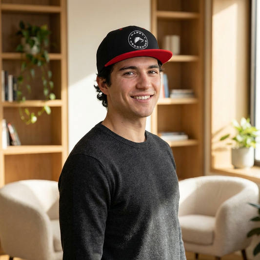 Embroidered Flat Bill Snapback Cap - Happy Hedgehogg