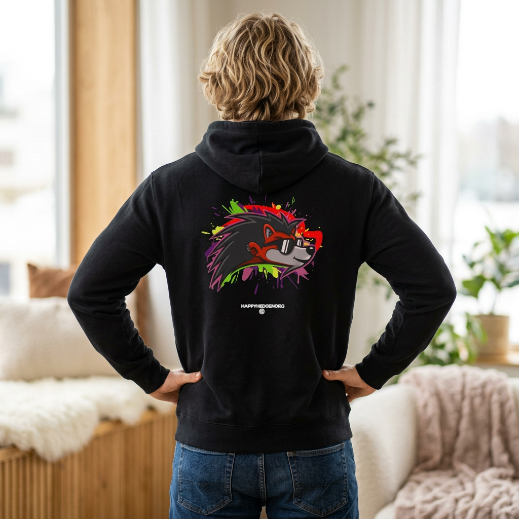 Happy Hedgehogg Graphic Zip-Up Hoodie – Classic Front Logo + Bold Graphic Back Design | Streetwear - Happy Hedgehogg