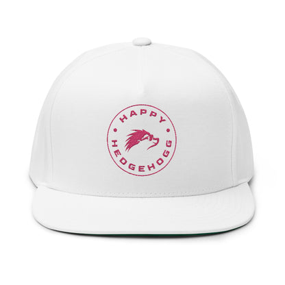 Embroidered Flat Bill Snapback Cap - Pink Logos Front and Back