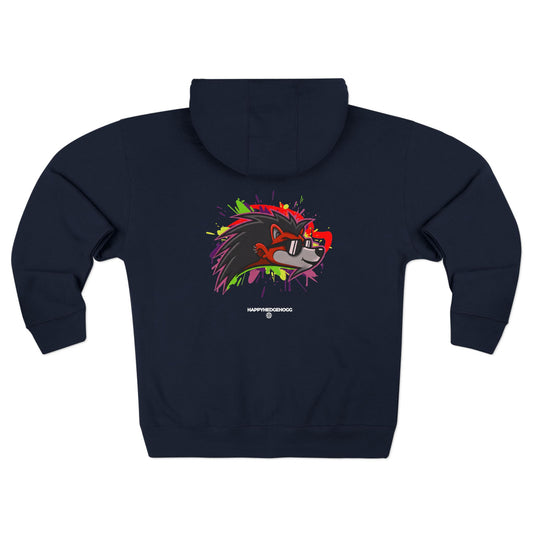 Happy Hedgehogg Graphic Zip-Up Hoodie – Classic Front Logo + Bold Graphic Back Design | Streetwear